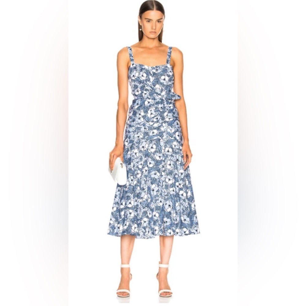 Veronica Beard Marena Ruched Floral Print Midi Dress Wedding Guest Spring
